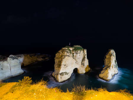 Pigeons' Rocks by night. In Beirut, Lebanonの写真素材