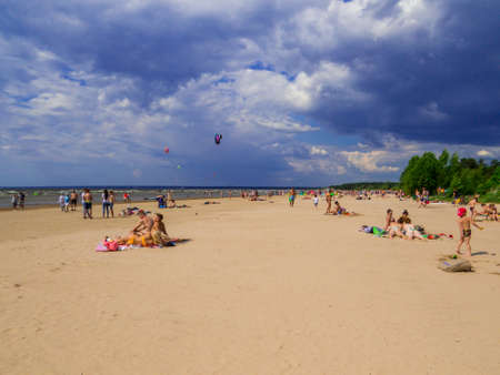 Sestroretsk, Russia - June 24, 2020: People on the beach of Sestroretsk, near St. Petersburg.のeditorial素材