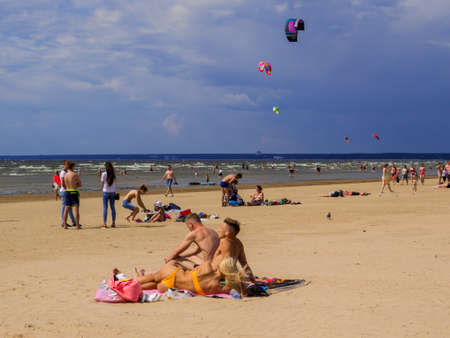 Sestroretsk, Russia - June 24, 2020: People on the beach of Sestroretsk, near St. Petersburg.のeditorial素材
