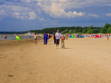 Sestroretsk, Russia - June 24, 2020: People on the beach of Sestroretsk, near St. Petersburg.のeditorial素材