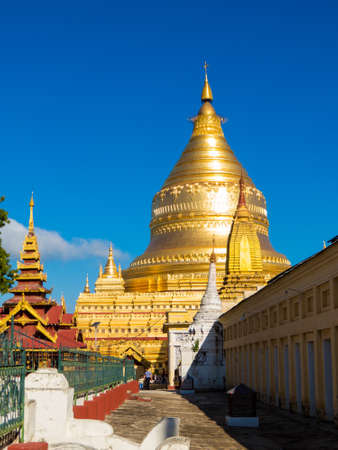 Shwezigon Pagoda in Bagan, Myanmarの写真素材