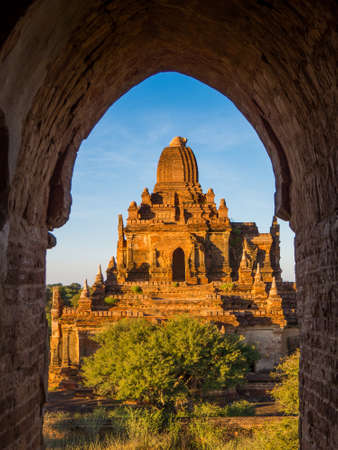 Myauk Guni Temple as seen from inside the Taung Guni Temple. In Bagan, Myanmar.の写真素材