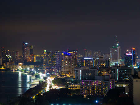 Aerial view of Pattaya City by night, Thailandのeditorial素材
