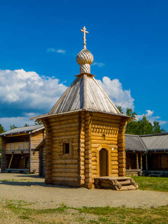 Orthodox wooden church in the Taltsy Architectural-Ethnographic Museum, Irkutsk, Siberia, Russiaのeditorial素材