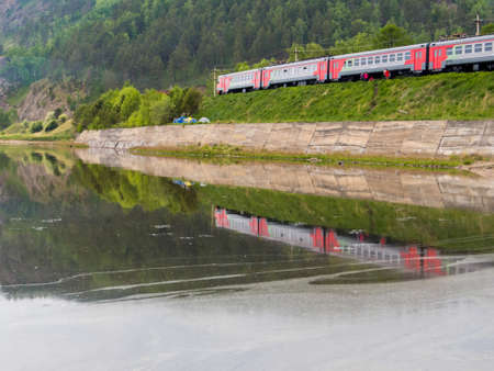 The Circum-Baikal Express Train in Polovinnaya, Lake Baikal, Siberia, Russiaのeditorial素材