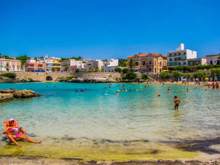 SANTA MARIA AL BAGNO, ITALY - JULY 16, 2009: Sunny view of the beach.のeditorial素材