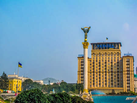 KIEV, UKRAINE - AUGUST 15, 2010: View of the Hotel Ukraina on Independence Square (Maidan Nezalezhnosti).のeditorial素材