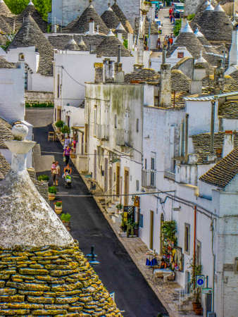 ALBEROBELLO, ITALY - JULY 27, 2011 - Aerial view of the old town with the traditional  Apulian dry stone huts with a conical roof, known as "trulli".のeditorial素材