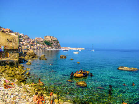 SCILLA, ITALY - AUGUST 24, 2011: View of the beach.のeditorial素材