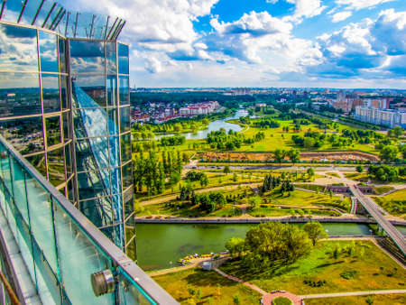 Panoramic view over Minsk from the top of the landmark National Library of Belarusの写真素材