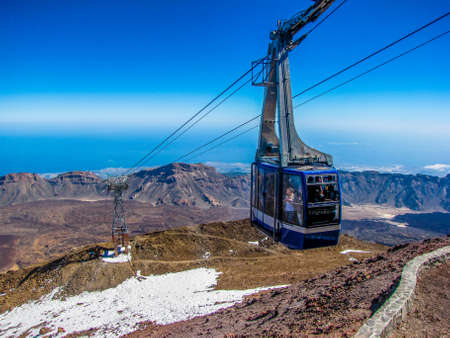 TENERIFE, SPAIN - MARCH 29, 2013 - View of the cable car from the top of the Mount Teide.のeditorial素材