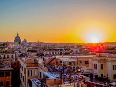ROME, ITALY - AUGUST 20, 2016: Amazing summer sunset in Rome. View from the top of The Spanish Steps.のeditorial素材