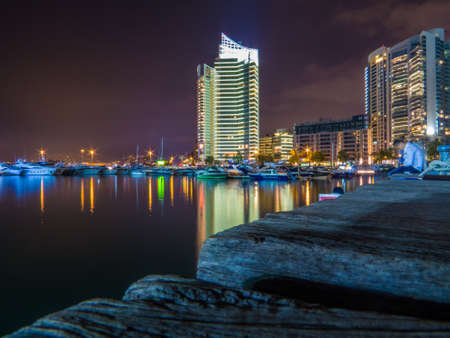 BEIRUT, LEBANON - MAY 24, 2017: View of the port of Zaitunay Bay by night.のeditorial素材