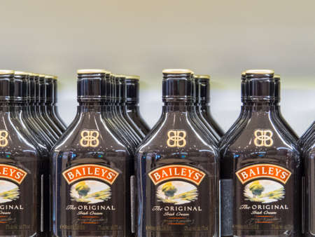 ST. PETERSBURG, RUSSIA - JULY 9, 2017: Bottles of Baileys on sale in the Duty Free Store in Pulkovo International Airport.のeditorial素材