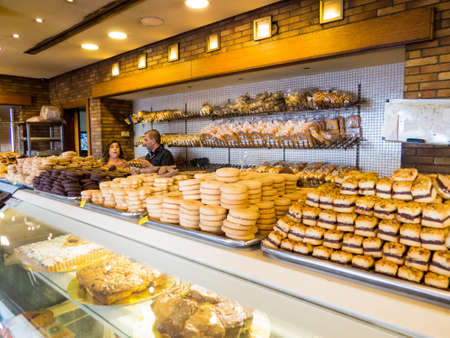 BEIRUT, LEBANON - NOVEMBER 1, 2017: Traditional Lebanese sweets and pizza.のeditorial素材