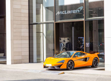 BEIRUT, LEBANON - NOVEMBER 3, 2017: The new McLaren 570s parked outside McLaren's Beirut showroom.のeditorial素材