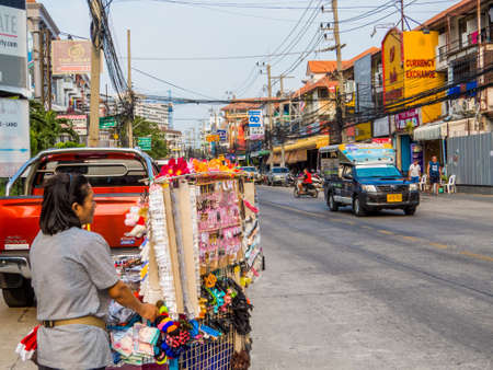 PATTAYA, THAILAND - DECEMBER 15, 2017: View of Thappraya Road in the Jomtien area.のeditorial素材