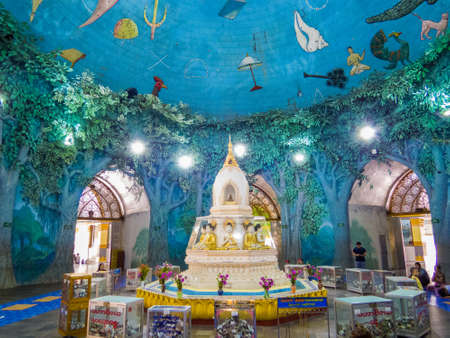 YANGON, MYANMAR - JANUARY 4, 2018: View of the interior of the Maha Wizaya Pagoda (or Mahavijaya...