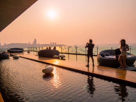 PATTAYA, THAILAND - FEBRUARY 4, 2018: Amazing sunset view from the Hilton hotel.のeditorial素材