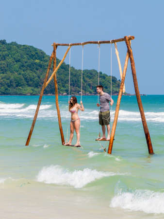 PHU QUOC, VIETNAM - FEBRUARY 7, 2018: Tourists on the popular Sao Beach (Vietnamese: Bai Sao)のeditorial素材