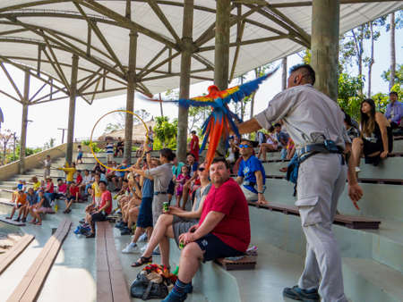 PHU QUOC, VIETNAM - FEBRUARY 12, 2018: Animal show with parrot in the Vinpearl Safari zoo park.のeditorial素材
