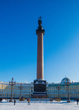 ST. PETERSBURG, RUSSIA - FEBRUARY 21, 2018: View of Palace Square with the Alexander Column and the St. Petersburg Garrison Military Court in the background.のeditorial素材