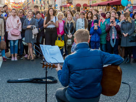 ST. PETERSBURG, RUSSIA - MAY 9, 2018: Street concert on Nevsky Prospect on Victory Day...
