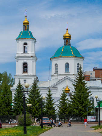 OMSK, RUSSIA - JUNE 7, 2018: View of the Holy Cross Church of Exaltation (Russian: Krestovozdvizhensky Sobor).のeditorial素材