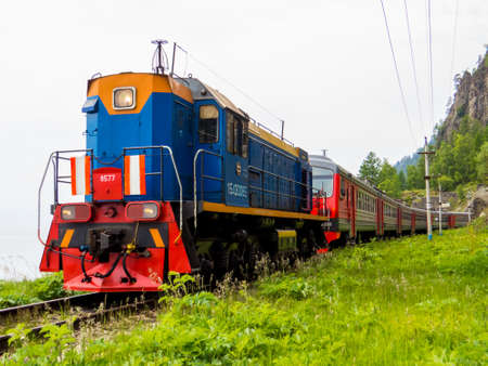 LAKE BAIKAL, RUSSIA - JUNE 14, 2018: View of the Circum-Baikal Express, the train that goes around...