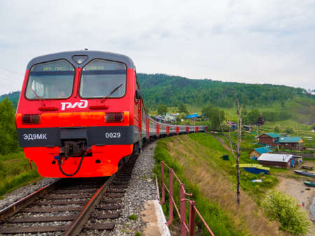 SLYUDYANKA, RUSSIA - JUNE 14, 2018: The Circum-Baikal Express, the train that goes around the Baikal lake, starting from Irkutsk Railway Station.のeditorial素材