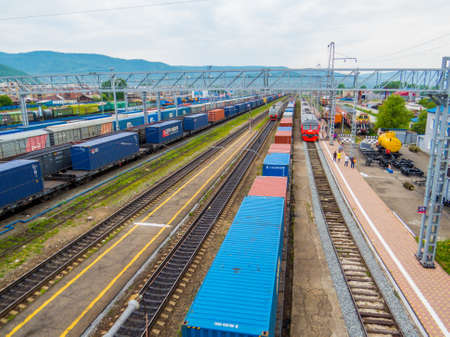 SLYUDYANKA, RUSSIA - JUNE 14, 2018: View of the railway station, the starting point of the Circum-Baikal Railway, going around the Baikal Lake.のeditorial素材
