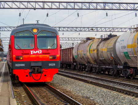 IRKUTSK, RUSSIA - JUNE 14, 2018: The Circum-Baikal Express, the train that goes around the Baikal lake, starting from Irkutsk Railway Station.のeditorial素材