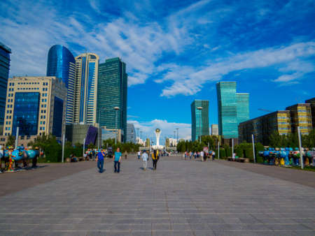 ASTANA, KAZAKHSTAN - JUNE 24, 2018: Modern buildings in the downtown.のeditorial素材