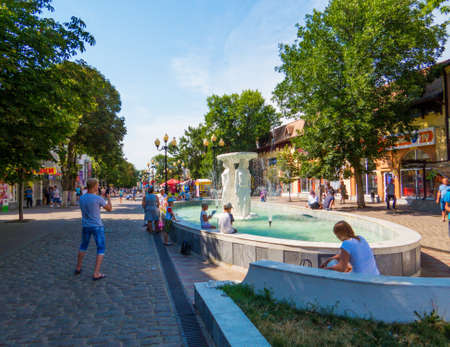 YEYSK, RUSSIA - JULY 16, 2018: View of Sverdlova Street, the main street in the downtown.のeditorial素材