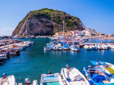 ISCHIA, ITALY - AUGUST 16, 2018: View of the port of Sant'Angelo on the Island of Ischia.のeditorial素材