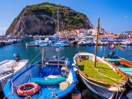 ISCHIA, ITALY - AUGUST 16, 2018: View of the port of Sant'Angelo on the Island of Ischia.のeditorial素材