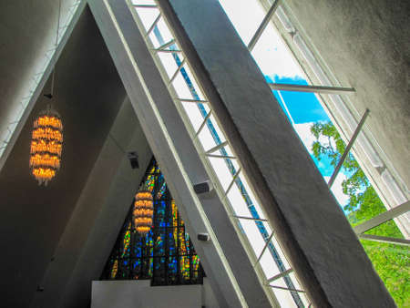 View of the interior of the Arctic Cathedral (Norwegian: Ishavskatedralen). In Tromso, Norwayのeditorial素材