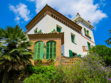 "La Casa Trias" (The Trias House) in front of the Park Guell. In Barcelona, Spainのeditorial素材