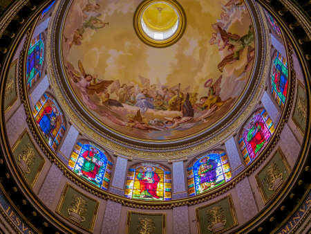 View of the ceiling of the dome of the Sanctuary of Tindari with the representation of the twelve apostles. In Tindari, Sicily, Italyのeditorial素材