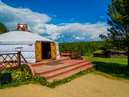Traditional Buryat round tent, called "yurt". Taltsy Architectural-Ethnographic Museum. In Irkutsk, Siberia, Russiaのeditorial素材