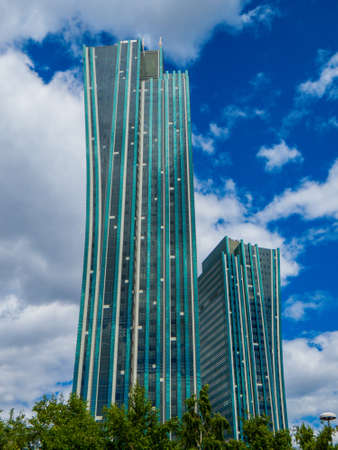 View of the Emerald Towers in Nur-Sultan, Kazakhstanのeditorial素材