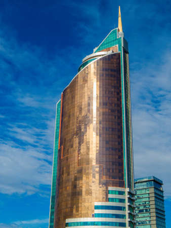 View of the Transport Tower (also nicknamed "Cigarette Lighter") in Nur-Sultan, Kazakhstanのeditorial素材