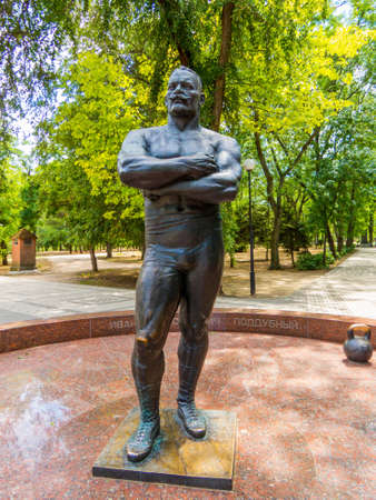 Monument to Ivan Poddubny, a professional wrestler from the Russian Empire and later the Soviet Union. In Yeysk, Russiaのeditorial素材