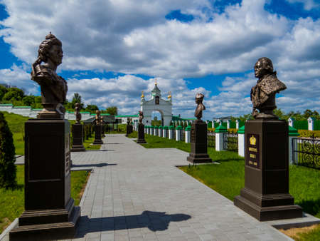 Busts of old Russian Emperors and Tsars  in the Pechersky Ascension Monastery Complex. In Nizhny...