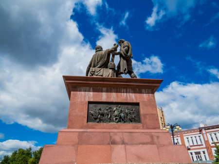 View of Minin and Pozharsky Monument in Nizhny Novgorod, Russiaのeditorial素材