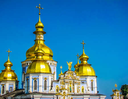Kiev, Ukraine  - August 13, 2020: View of the St. Michael Golden-Domed Monastery.