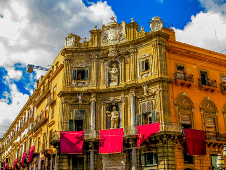Palermo, Italy - July 15, 2014: View of the Quattro Canti (Four Corners) in the old town.のeditorial素材