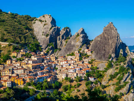 View of Castelmezzano, Basilicata, Italyの写真素材