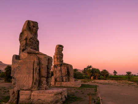Colossi of Memnon, Mortuary Temple of Amenhotep III, Luxor, Egyptの写真素材