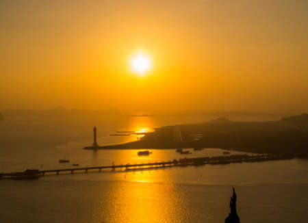 Amazing sunset in Halong Bay, Vietnamの写真素材